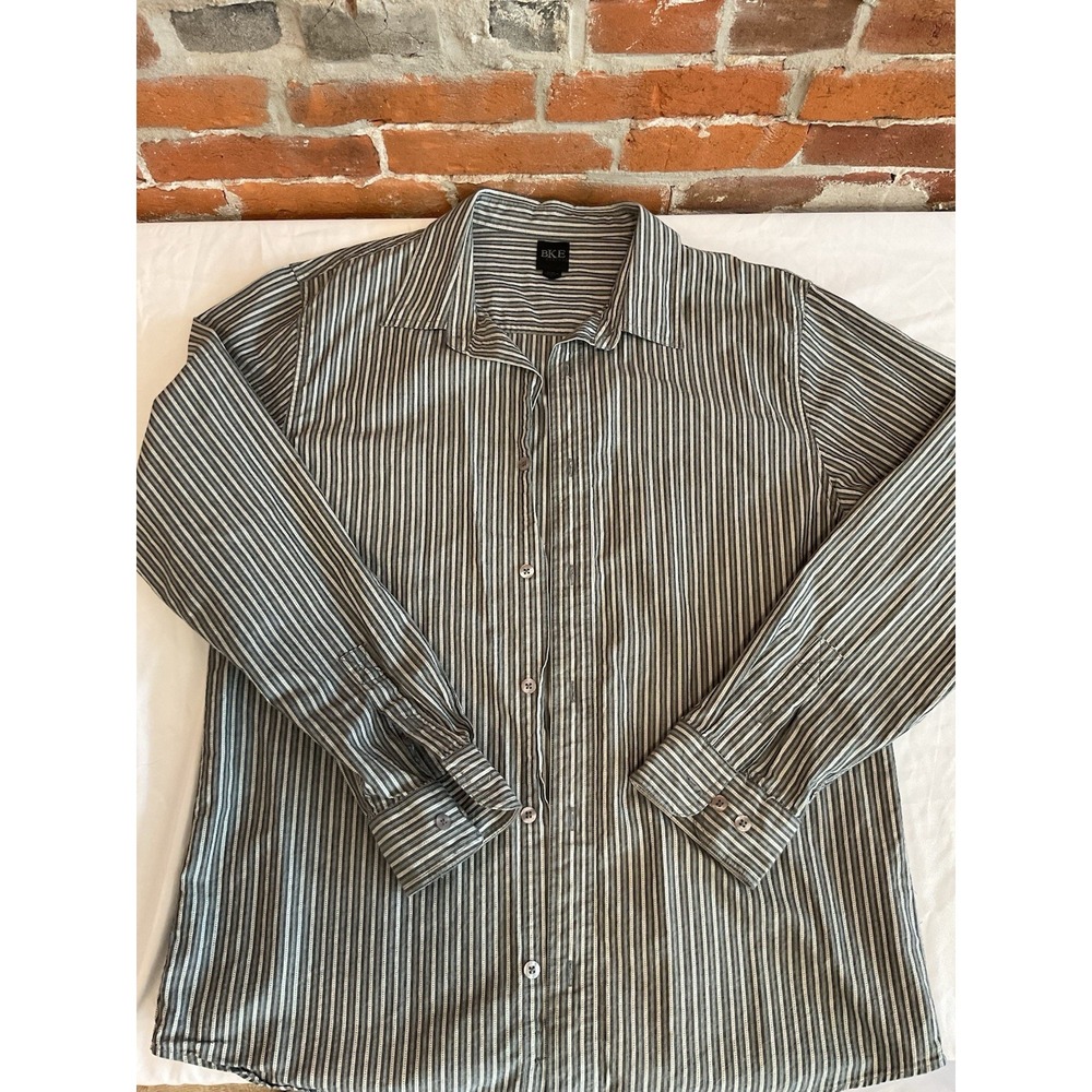 BKE Buckle Shirt Men's XL Striped White Gray Long Sleeve Button Down 100% Cotton